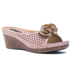 GC Shoes Juliet Perforated Flower Comfort Slide Wedge Sandals -Noble Heels GUEST 02e617f0 2652 451c a9dd 12bd98c5366c
