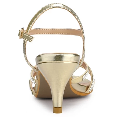 Allegra K Women's Ankle Strap Rhinestone Kitten Heel Sandals 5 Allegra K Women's Ankle Strap Rhinestone Kitten Heel Sandals - Image 3