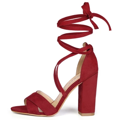 Allegra K Women's Crisscross Front Block Heeled Lace Up Sandals 8 Allegra K Women's Crisscross Front Block Heeled Lace Up Sandals - Image 6