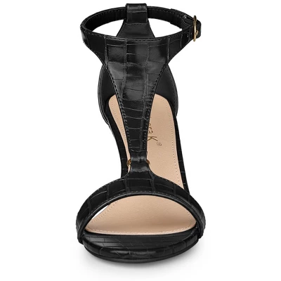 Allegra K Women's T Strap Croc Embossed Kitten Heel Sandals 4 Allegra K Women's T Strap Croc Embossed Kitten Heel Sandals - Image 2
