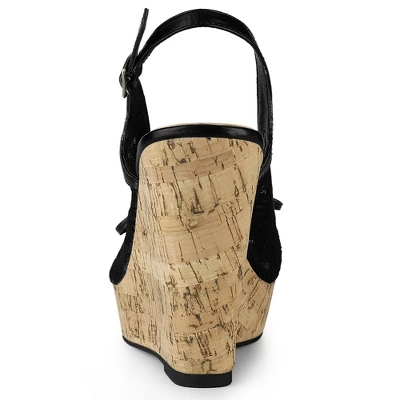 Allegra K Women's Wood Platform Heels Bow Lace Wedge Sandals 4 Allegra K Women's Wood Platform Heels Bow Lace Wedge Sandals - Image 2