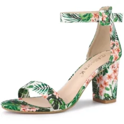 Allegra K Women's Floral Ankle Strap Block Heel Sandals -Noble Heels GUEST 0a41b279 24cf 4f4a bead 776fac60711f