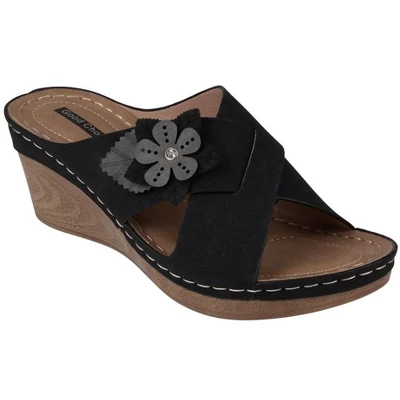 GC Shoes Selly Cross-Strap Flower Comfort Slide Wedge Sandals 7 GC Shoes Selly Cross-Strap Flower Comfort Slide Wedge Sandals - Image 5