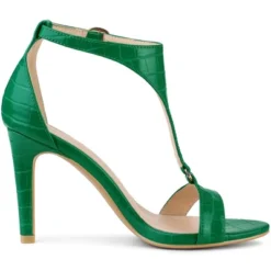Allegra K Women's T Strap Croc Embossed Stiletto Heel Sandals -Noble Heels GUEST 0e65586b 837d 4f74 b282 22c5bfa500e0