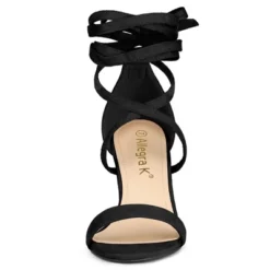 Allegra K Women's Open Toe Lace Up Chunky High Heels Sandals