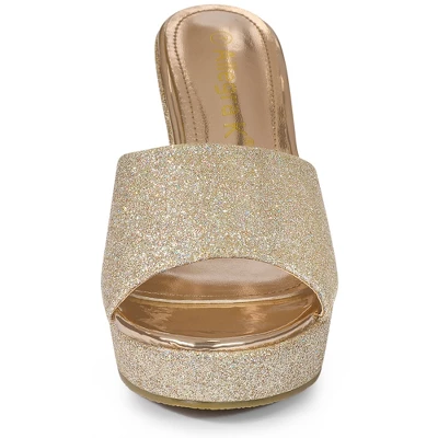 Allegra K Women's Glitter Platform Slip-on Wedge Heels Sandals 3 Allegra K Women's Glitter Platform Slip-on Wedge Heels Sandals