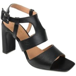 Journee Signature Womens Genuine Leather Beckie Block Heel Open Square Toe Sandals -Noble Heels GUEST 1381b30f b4db 4ad8 b57a a20325bdbd65