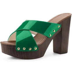 Perphy Women's Patent Platform Crisscross Strap Chunky Heels Sandals -Noble Heels GUEST 194258da f956 4f44 93fa c58bc1e04e0b