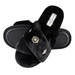 Jessica Simpson Womens Cross Band Plush Slide Slipper Slide -Noble Heels GUEST 254a0675 7471 4e61 bba8 aa0f7e03bc23