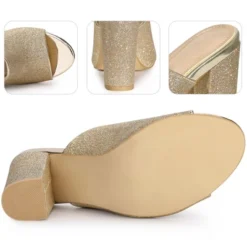 Perphy Women's Glitter Slip-on Chunky Heels Mule Sandal -Noble Heels GUEST 258cf4ee 0db7 42fd accb 36e288665a14