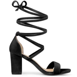 Allegra K Women's Velvet Lace-Up Chunky Heel Sandals -Noble Heels GUEST 25ce97c2 9ca9 4e04 8ae5 c5c57ec64eff