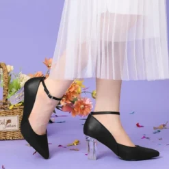 Perphy Ankle Strap Pointed Toe Clear Chunky Heel Pumps For Women 11 Perphy Ankle Strap Pointed Toe Clear Chunky Heel Pumps For Women -Noble Heels GUEST 27916edd 8931 4828 8ada e331a302a1b6