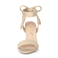 Allegra K Women's Open Toe Ankle Tie Back Chunky Heel Sandals