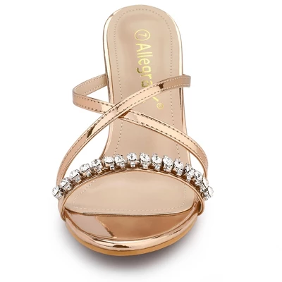 Allegra K Women's Crisscross Strap Rhinestone Block Heel Slide Sandals 4 Allegra K Women's Crisscross Strap Rhinestone Block Heel Slide Sandals - Image 2