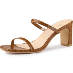 Perphy Dual Strap Croc Embossed Chunky Heel Slide Sandals -Noble Heels GUEST 31423a0f 1c5e 4c24 964d e74b20e0893d