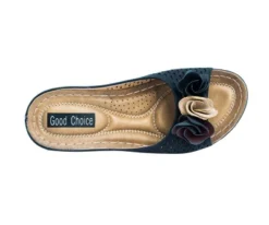 GC Shoes Juliet Perforated Flower Comfort Slide Wedge Sandals -Noble Heels GUEST 345d0852 e099 40df b40e a85ba013e779