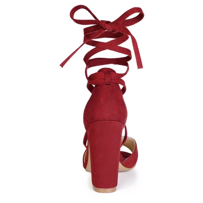 Allegra K Women's Crisscross Front Block Heeled Lace Up Sandals 4 Allegra K Women's Crisscross Front Block Heeled Lace Up Sandals - Image 2