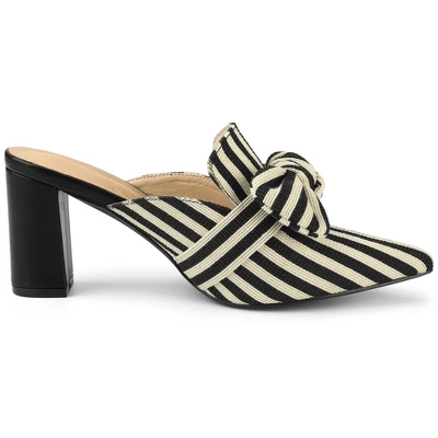 Allegra K Women's Stripe Bow Pointed Toe Block Heel Mules 8 Allegra K Women's Stripe Bow Pointed Toe Block Heel Mules - Image 6