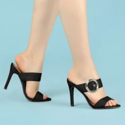 Allegra K Women's Buckle Stiletto Heels Slide Sandals