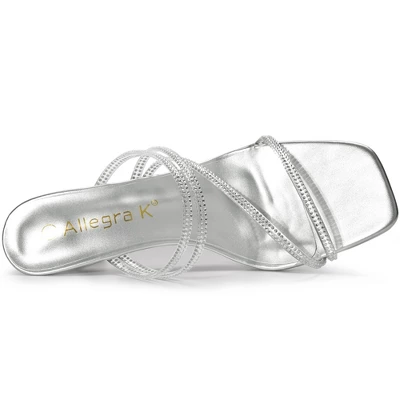 Allegra K Women's Rhinestone Strappy Kitten Heel Slide Heels Sandals 5 Allegra K Women's Rhinestone Strappy Kitten Heel Slide Heels Sandals - Image 3