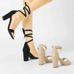 Allegra K Women's Lace Up And Ankle Strap Chunky Heel Sandals