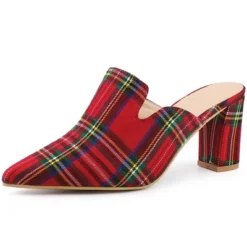 Perphy Pointed Toe Slip On Chunky Heels Houndstooth Slide Mules For Women -Noble Heels GUEST 4422cbce 071b 41fc a163 bf678cf63c3b