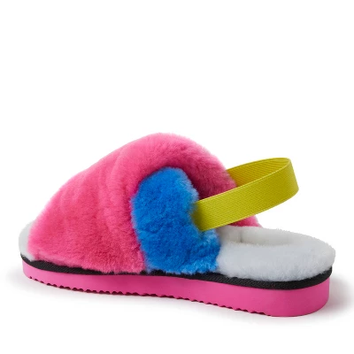 Dearfoams Adult Unisex Color Block Genuine Shearling Slingback Slide 4 Dearfoams Adult Unisex Color Block Genuine Shearling Slingback Slide - Image 2