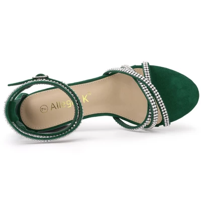 Allegra K Women's Rhinestones Strappy Chunky Heel 6 Allegra K Women's Rhinestones Strappy Chunky Heel - Image 4