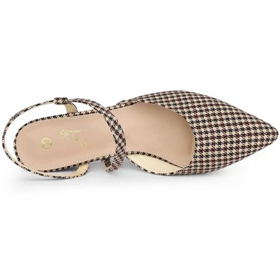 Perphy Houndstooth Printed Pointed Toe Slingback Chunky Heels Mules For Women 5 Perphy Houndstooth Printed Pointed Toe Slingback Chunky Heels Mules For Women - Image 3