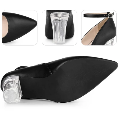 Perphy Ankle Strap Pointed Toe Clear Chunky Heel Pumps For Women 4 Perphy Ankle Strap Pointed Toe Clear Chunky Heel Pumps For Women - Image 2