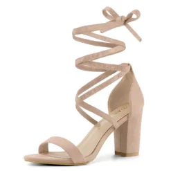 Allegra K Women's Open Toe Lace Up Chunky High Heels Sandals -Noble Heels GUEST 52374745 7d28 4861 b0f1 136f67c3c29b