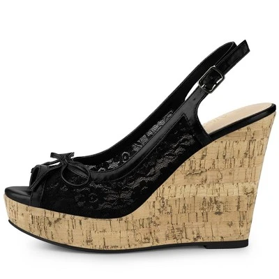 Allegra K Women's Wood Platform Heels Bow Lace Wedge Sandals 8 Allegra K Women's Wood Platform Heels Bow Lace Wedge Sandals - Image 6