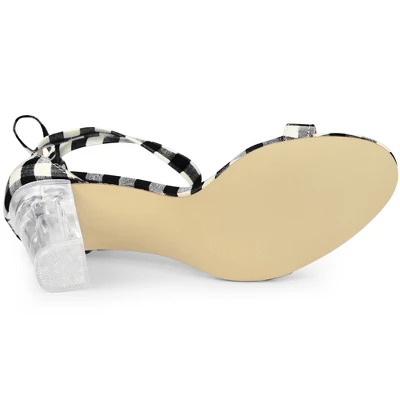 Allegra K Women's Check Lace Up Clear Chunky Heels Sandals 7 Allegra K Women's Check Lace Up Clear Chunky Heels Sandals - Image 5
