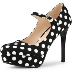 Allegra K Women's Polka Dots Platform Round Toe Ankle Strap Stiletto High Heel Pumps -Noble Heels GUEST 58344997 6a9f 444c a380 99b702450511