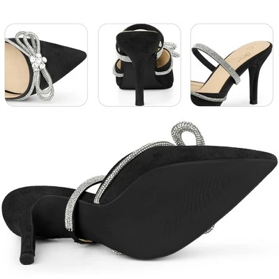 Perphy Pointed Toe Rhinestones Bow Stiletto Heel Slip On Mules For Women 4 Perphy Pointed Toe Rhinestones Bow Stiletto Heel Slip On Mules For Women - Image 2
