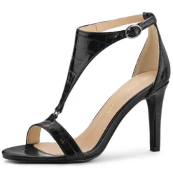 Allegra K Women's T Strap Croc Embossed Stiletto Heel Sandals -Noble Heels GUEST 626ce0b7 72db 4ee5 ab62 31192d8da9ab