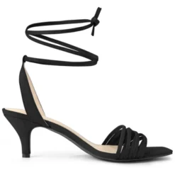 Allegra K Women's Kitten Heel Lace Up Faux Suede Heel Sandals -Noble Heels GUEST 698f54c5 41f4 42ee 9230 298fa49ad607