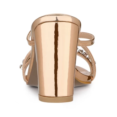 Allegra K Women's Crisscross Strap Rhinestone Block Heel Slide Sandals 5 Allegra K Women's Crisscross Strap Rhinestone Block Heel Slide Sandals - Image 3