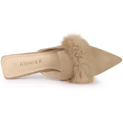 Allegra K Women's Pointed Toe Faux Fur Slip On Flat Slide Mules -Noble Heels GUEST 6aca70c7 0d1e 49a4 af83 f671f8ce9802