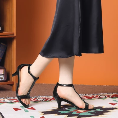 Allegra K Women's T Strap Croc Embossed Kitten Heel Sandals 3 Allegra K Women's T Strap Croc Embossed Kitten Heel Sandals