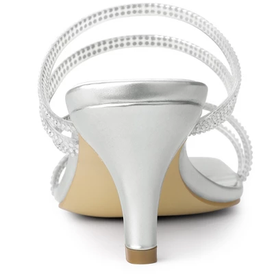 Allegra K Women's Rhinestone Strappy Kitten Heel Slide Heels Sandals 4 Allegra K Women's Rhinestone Strappy Kitten Heel Slide Heels Sandals - Image 2