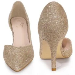 Perphy Glitter Pump Pointed Toe Slip-on Stiletto Heels Pumps For Women