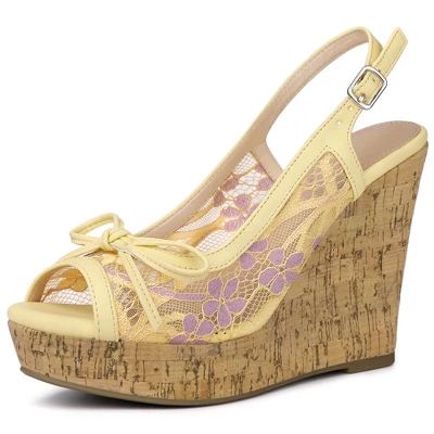 Allegra K Women's Wood Platform Heels Bow Lace Wedge Sandals 16 Allegra K Women's Wood Platform Heels Bow Lace Wedge Sandals - Image 14