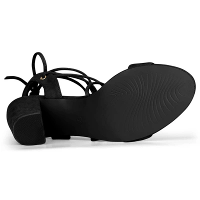 Allegra K Women's Lace Up Block High Heels Sandals 7 Allegra K Women's Lace Up Block High Heels Sandals - Image 5