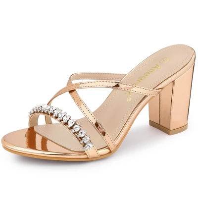 Allegra K Women's Crisscross Strap Rhinestone Block Heel Slide Sandals 10 Allegra K Women's Crisscross Strap Rhinestone Block Heel Slide Sandals - Image 8