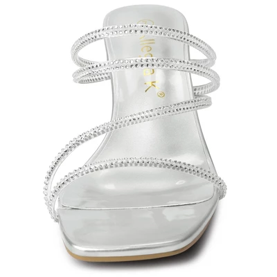 Allegra K Women's Rhinestone Strappy Kitten Heel Slide Heels Sandals 3 Allegra K Women's Rhinestone Strappy Kitten Heel Slide Heels Sandals