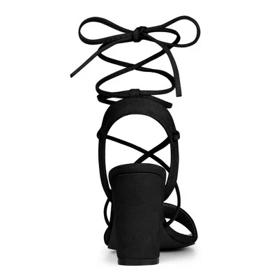 Allegra K Women's Lace Up Block High Heels Sandals 5 Allegra K Women's Lace Up Block High Heels Sandals - Image 3
