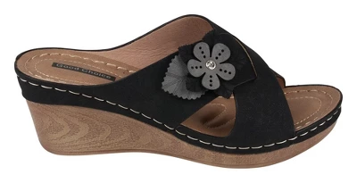 GC Shoes Selly Cross-Strap Flower Comfort Slide Wedge Sandals 3 GC Shoes Selly Cross-Strap Flower Comfort Slide Wedge Sandals