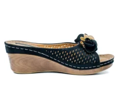 GC Shoes Juliet Perforated Flower Comfort Slide Wedge Sandals
