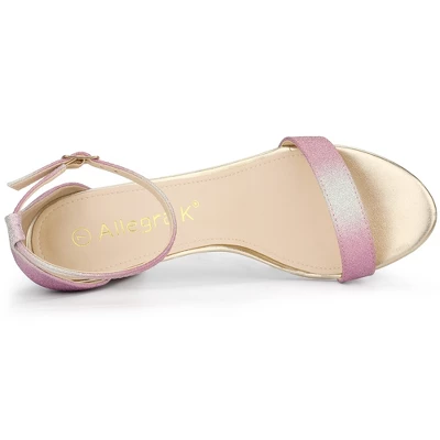 Allegra K Women's Gradient Glitter Chunky Heels Sandals 6 Allegra K Women's Gradient Glitter Chunky Heels Sandals - Image 4